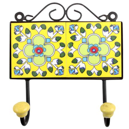 Yellow Light Green Floral Tiles Hooks